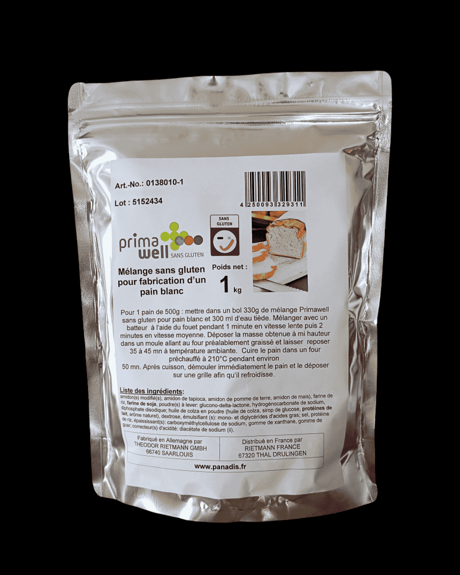 Mélange sans gluten pour fabrication d'un pain blanc 1 Mélange sans gluten pour fabrication d'un pain blanc
